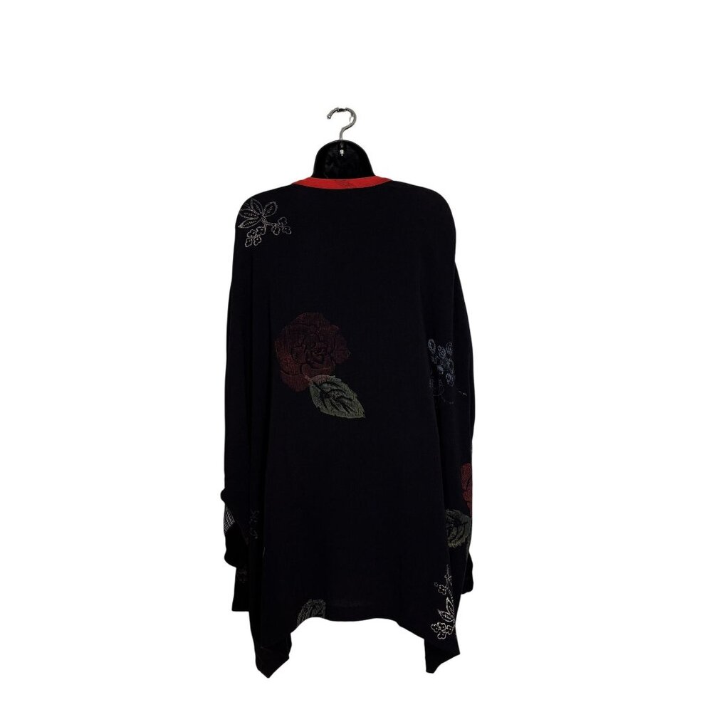 JG's Mad Lab Vintage Black Button-Up Tunic With Red Accents & Floral Design - Picture 5 of 10